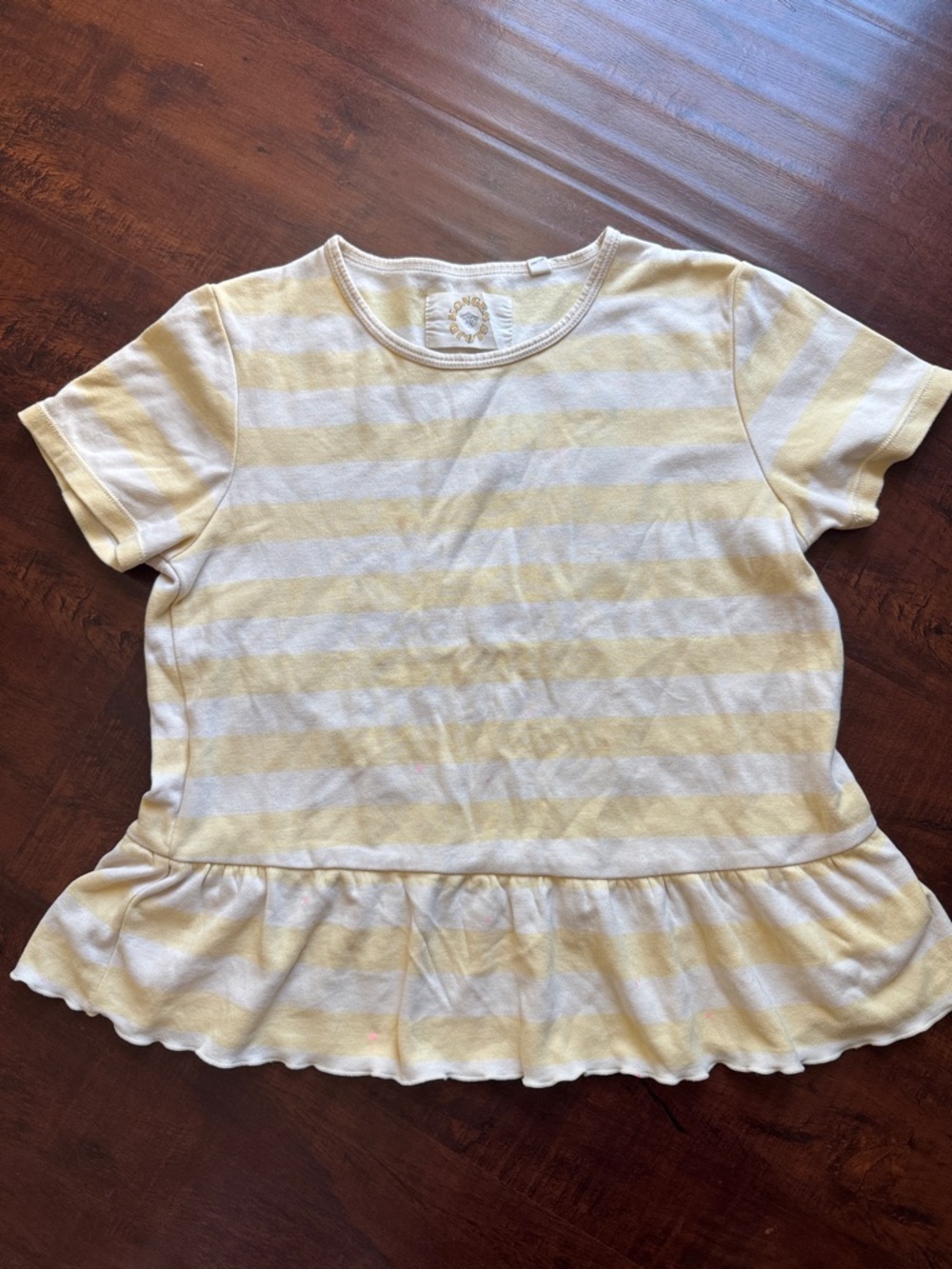 Konges Slojd- Short-Sleeve Peplum Top - Yellow & White Stripes size 5-6y